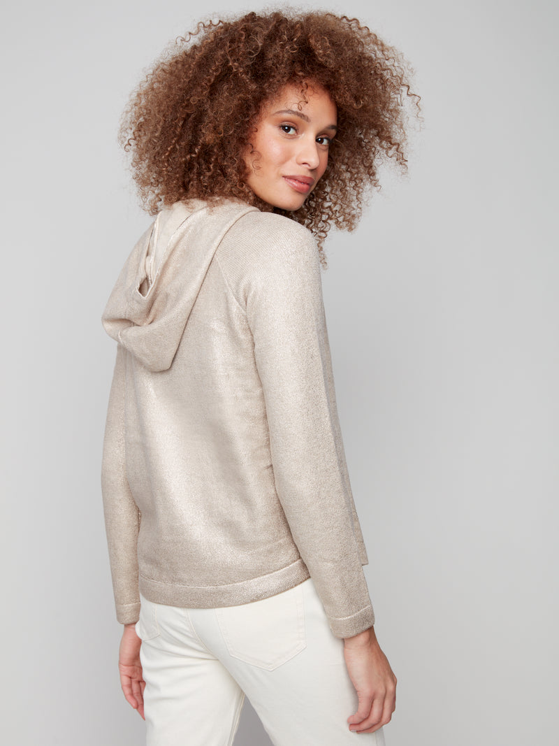 Charlie B Plush Knit Hoodie Sweater - Champagne