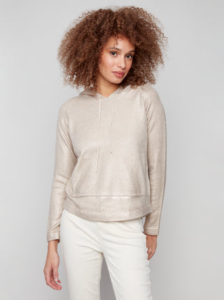Charlie B Plush Knit Hoodie Sweater - Champagne