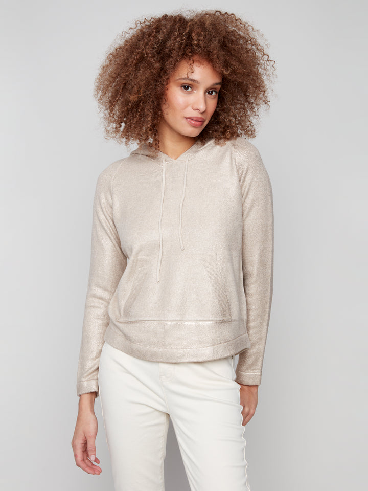 Charlie B Plush Knit Hoodie Sweater - Champagne