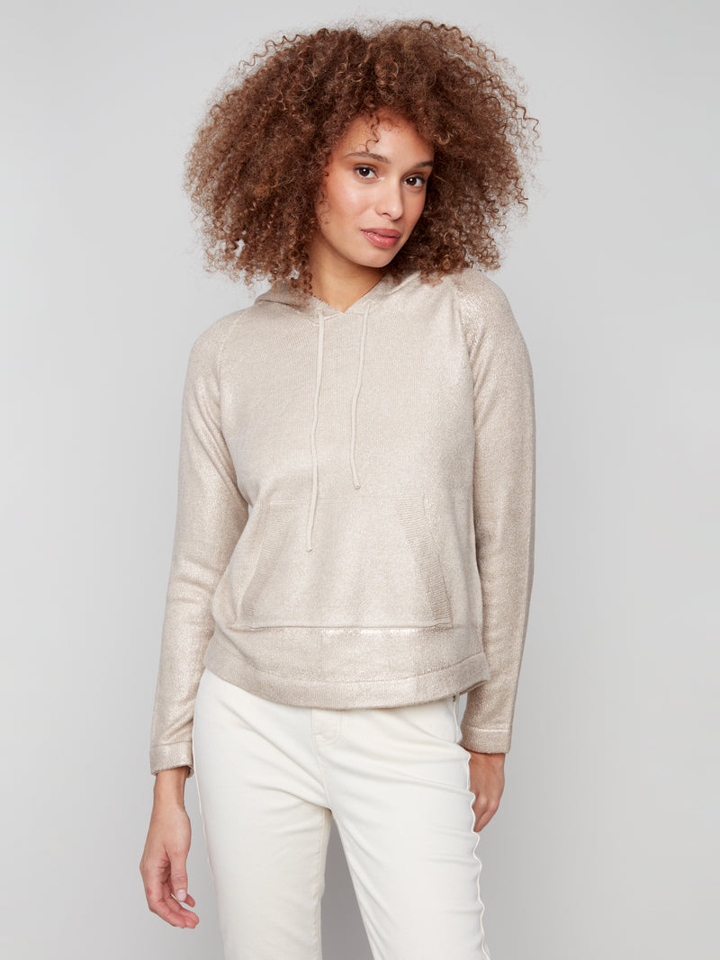 Charlie B Plush Knit Hoodie Sweater - Champagne