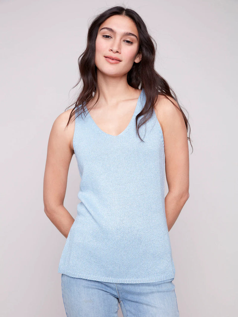 Charlie B Metallic Lurex Knit Cami - Bluebell