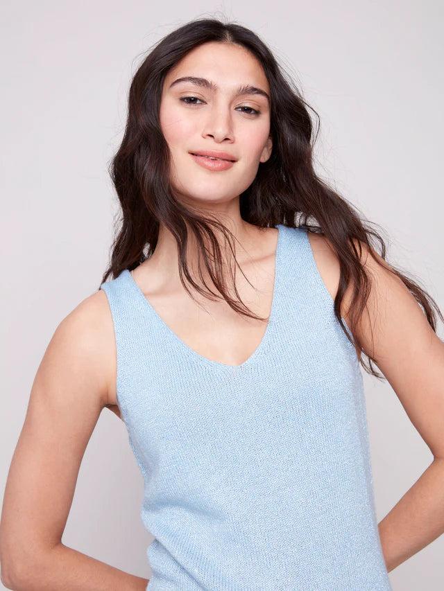Charlie B Metallic Lurex Knit Cami - Bluebell