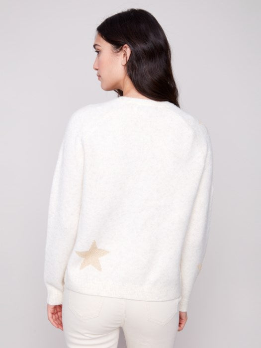 Charlie B Crew Neck Jacquard Lurex Raglan Sleeves Sweater
