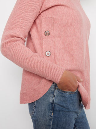 Charlie B Long Sleeve Drop Shoulder Boat Neck Sweater w/Side Buttons Carnation