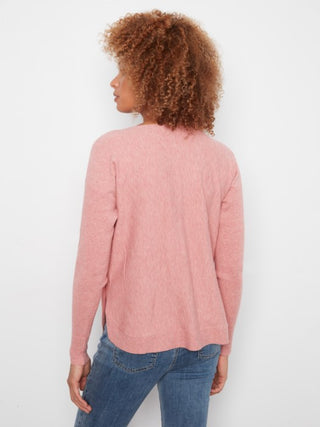 Charlie B Long Sleeve Drop Shoulder Boat Neck Sweater w/Side Buttons Carnation