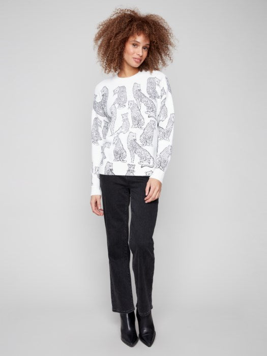 Charlie B Printed Crew Neck Sweater - Cheetah
