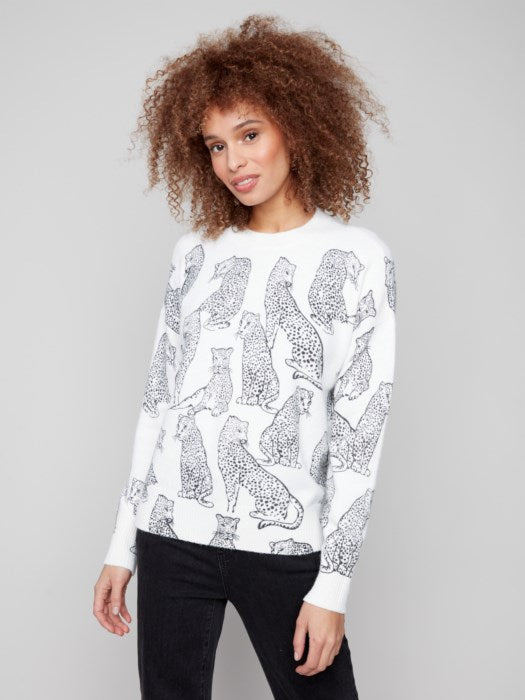 Charlie B Printed Crew Neck Sweater - Cheetah