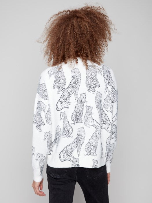 Charlie B Printed Crew Neck Sweater - Cheetah