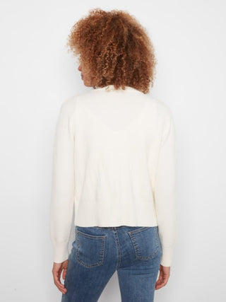 Charlie B Bow Tie Jacquard Knit Cardigan Ecru