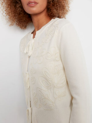 Charlie B Bow Tie Jacquard Knit Cardigan Ecru