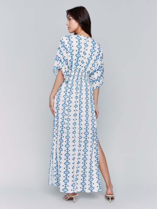 Charlie B Printed Dolman Sleeve Maxi Dress with Side Slits