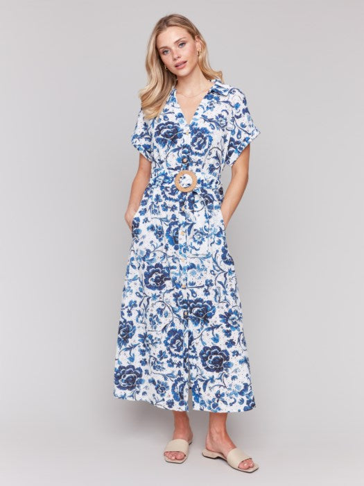 Charlie B Floral Print Cotton Maxi Dress with Belt