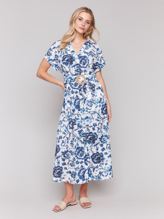 Charlie B Floral Print Cotton Maxi Dress with Belt