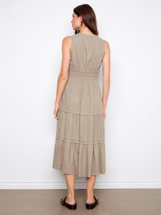 Charlie B V-Neck Tiered Linen Maxi Dress - Sage