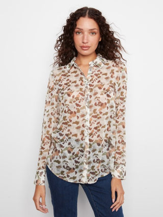 Charlie B Printed Button-Up Shirt Pebble