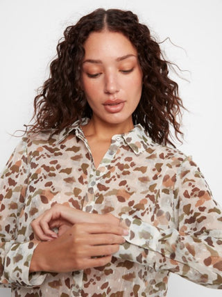Charlie B Printed Button-Up Shirt Pebble