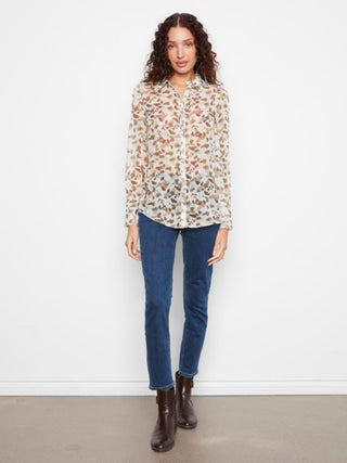 Charlie B Printed Button-Up Shirt Pebble