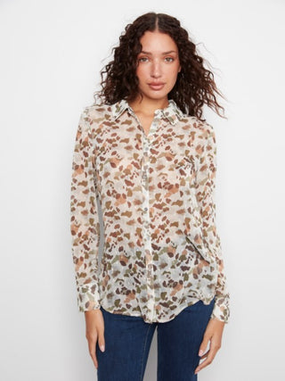 Charlie B Printed Button-Up Shirt Pebble