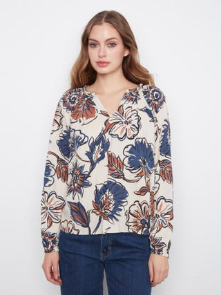 Charlie B Printed Popover Blouse Fantasy
