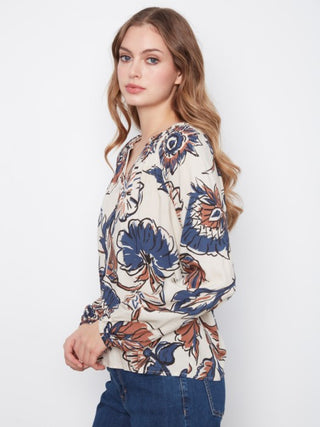 Charlie B Printed Popover Blouse Fantasy
