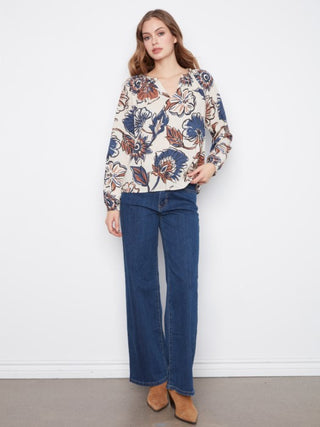 Charlie B Printed Popover Blouse Fantasy
