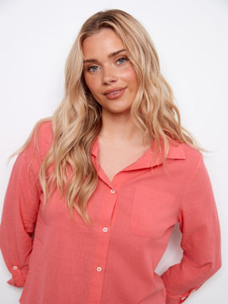 Charlie B Long Sleeve Shirt With Roll-Up Sleeves - Sorbet