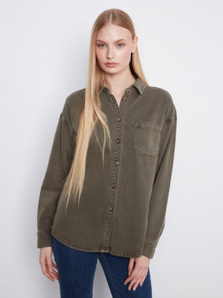Charlie B Button-Front Twill Overshirt Moss