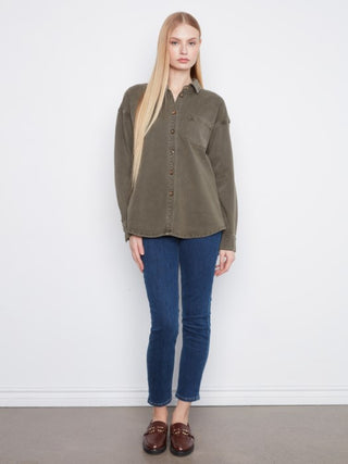 Charlie B Button-Front Twill Overshirt Moss