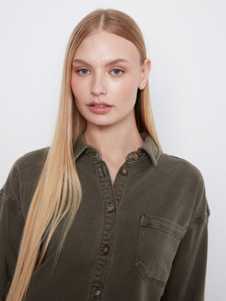 Charlie B Button-Front Twill Overshirt Moss