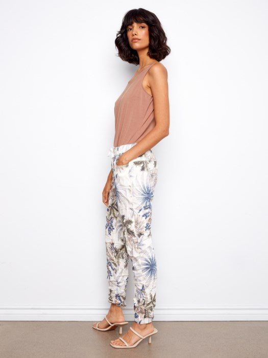 Charlie B Printed Crinkle Bengaline Jogger Pants - Hawaii
