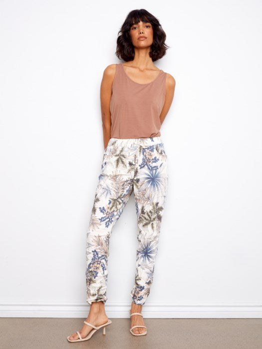 Charlie B Printed Crinkle Bengaline Jogger Pants - Hawaii