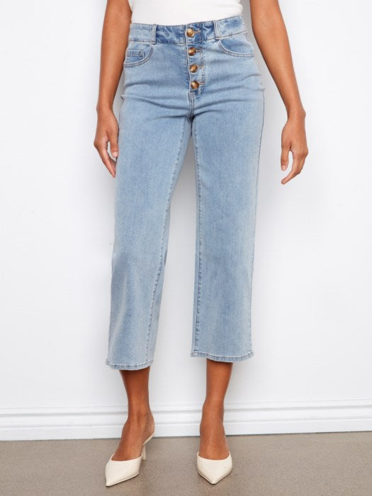 Charlie B Front Button-Fly Straight Crop Jeans