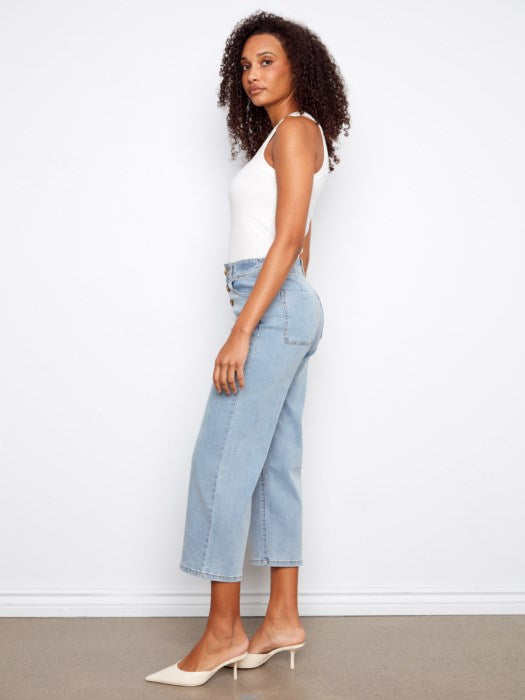 Charlie B Front Button-Fly Straight Crop Jeans