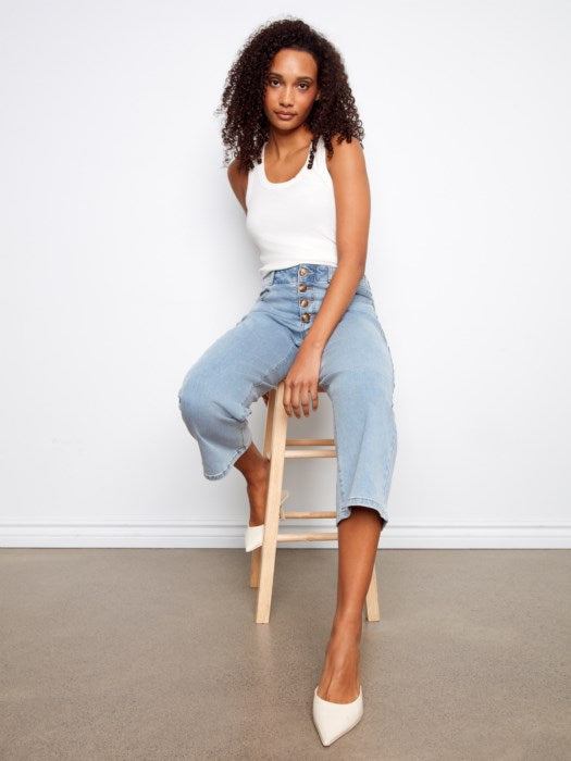 Charlie B Front Button-Fly Straight Crop Jeans