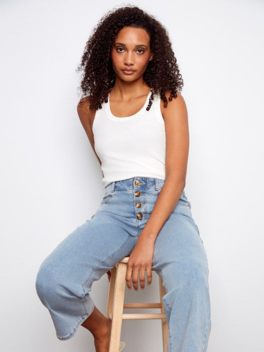 Charlie B Front Button-Fly Straight Crop Jeans