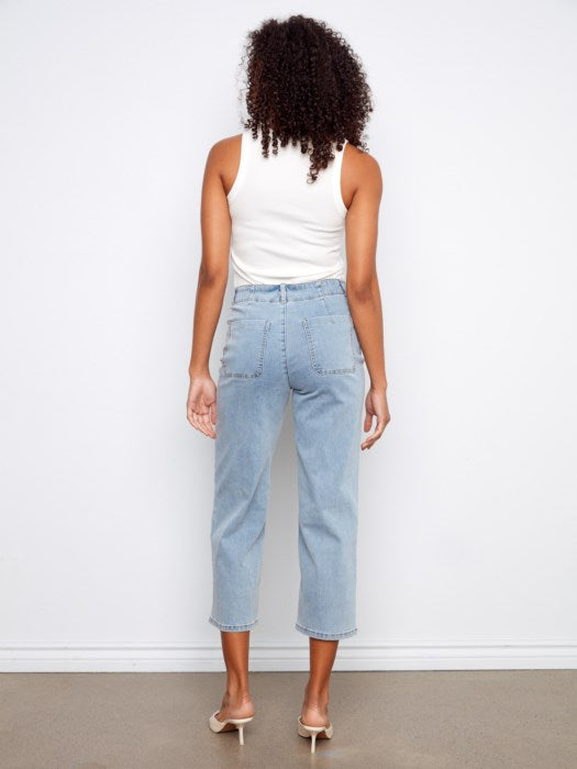 Charlie B Front Button-Fly Straight Crop Jeans