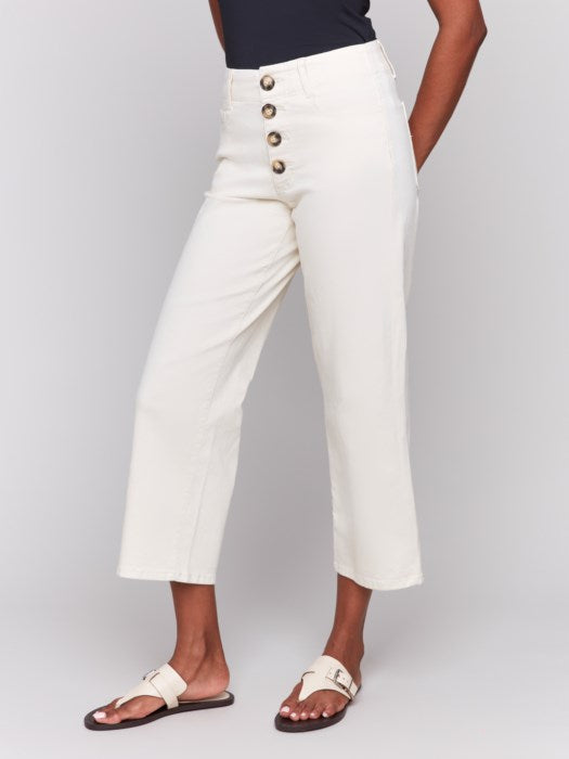 Charlie B Front Button-Fly Straight Crop Twill Pants