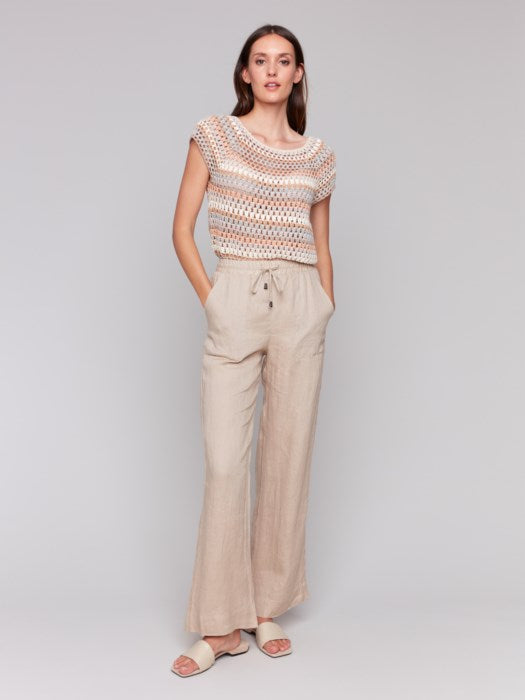 Charlie B Pull-On Linen Blend Wide Leg Pants - Biscuit