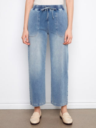 Charlie B Knit Denim Wide Leg Jogger Pants
