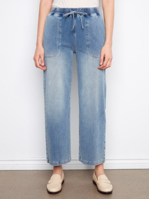 Charlie B Knit Denim Wide Leg Jogger Pants