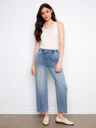 Charlie B Knit Denim Wide Leg Jogger Pants