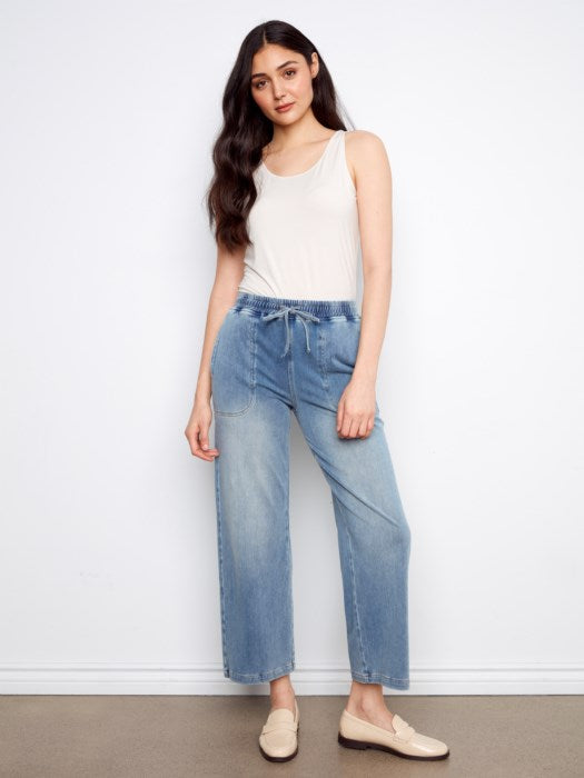 Charlie B Knit Denim Wide Leg Jogger Pants