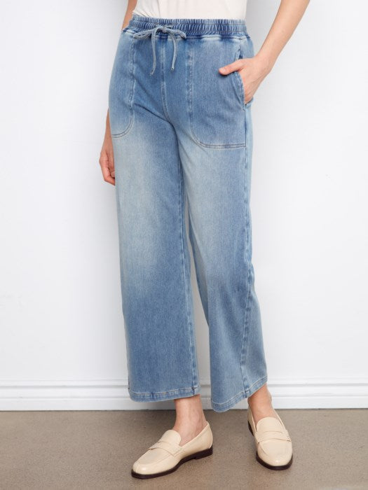Charlie B Knit Denim Wide Leg Jogger Pants