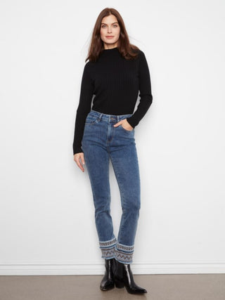 Charlie B Slim Leg Embroidered Hem Jeans