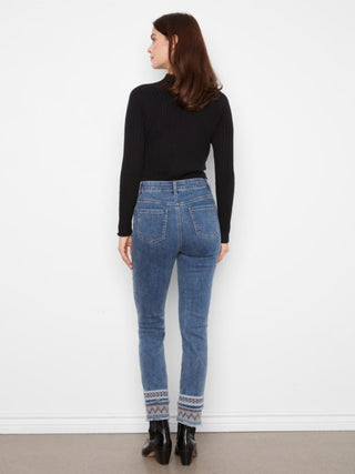 Charlie B Slim Leg Embroidered Hem Jeans