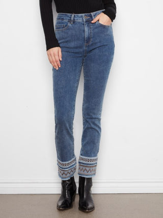 Charlie B Slim Leg Embroidered Hem Jeans