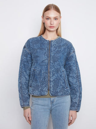 Charlie B Quilted Tencel Denim Bomber Jacket Blue