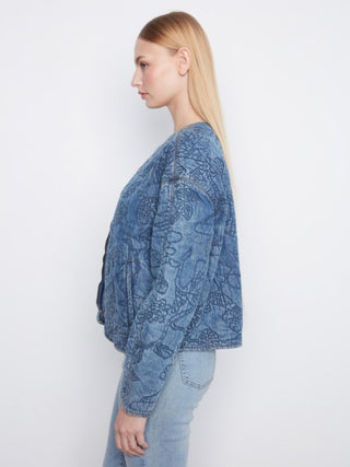 Charlie B Quilted Tencel Denim Bomber Jacket Blue