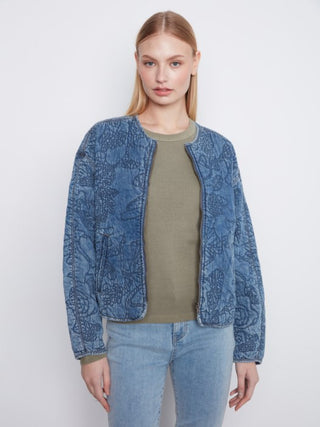 Charlie B Quilted Tencel Denim Bomber Jacket Blue