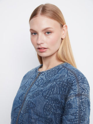 Charlie B Quilted Tencel Denim Bomber Jacket Blue